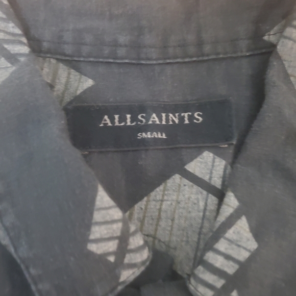 All Saints Button Down Short Sleeve Shirt Men's Small Black Gray Geometric - Picture 2 of 6